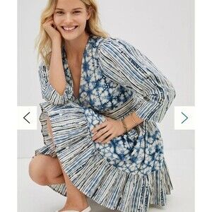 Anthropologie Not So Serious Behati Mini Dress Size M Blue Cotton Ruffled Hem